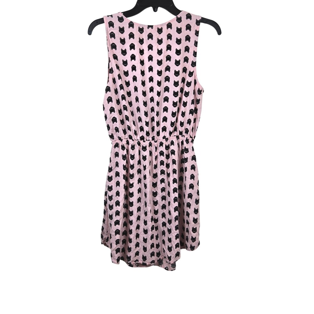 Mimi Chica Women Pink Allover Black Cat Print Sleeveless Mini Dress Large Kawaii - Picture 6 of 8